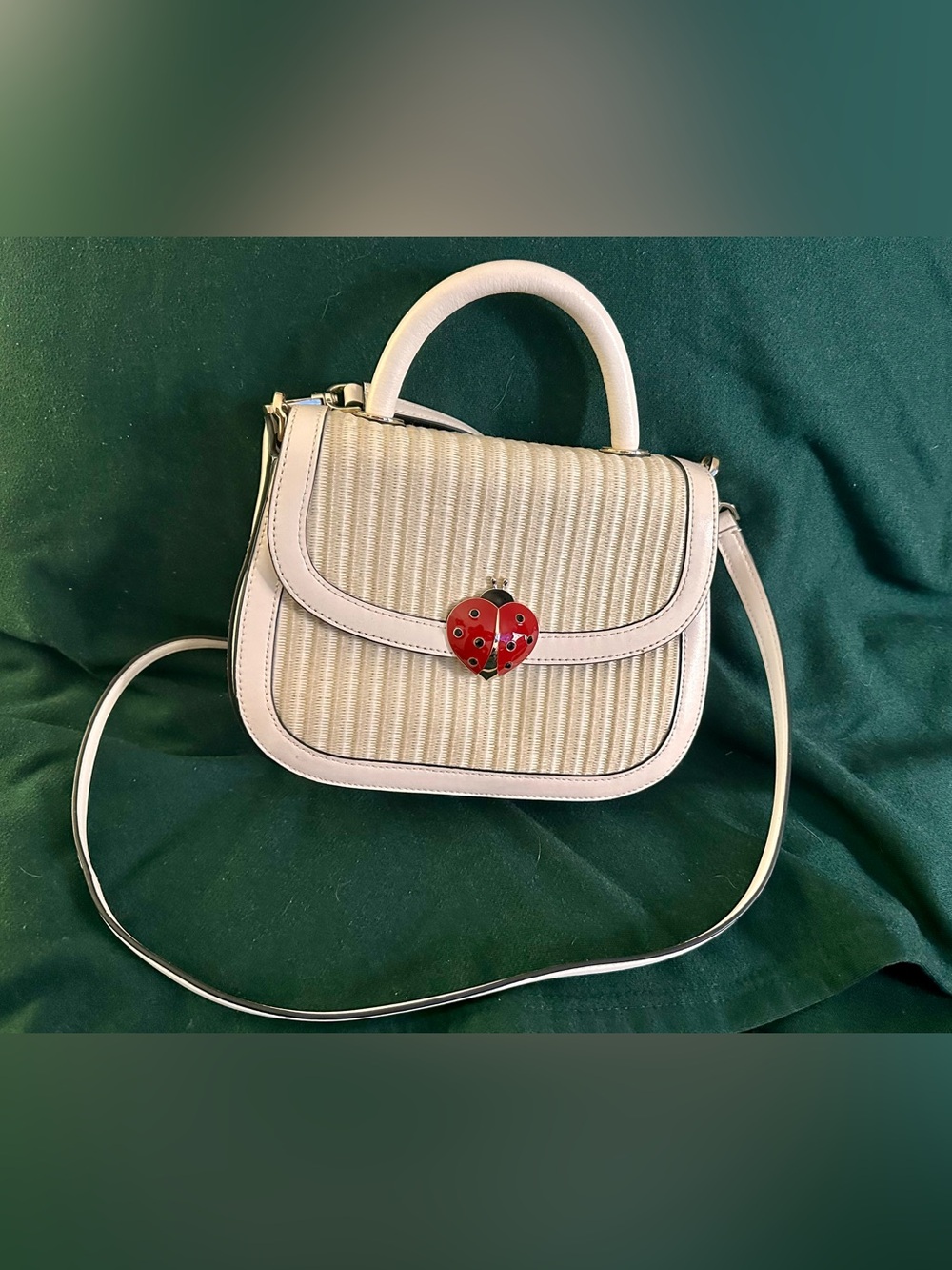 kate spade Cream Straw Top-Handle Satchel with Red Accent - Picture 3 of 10
